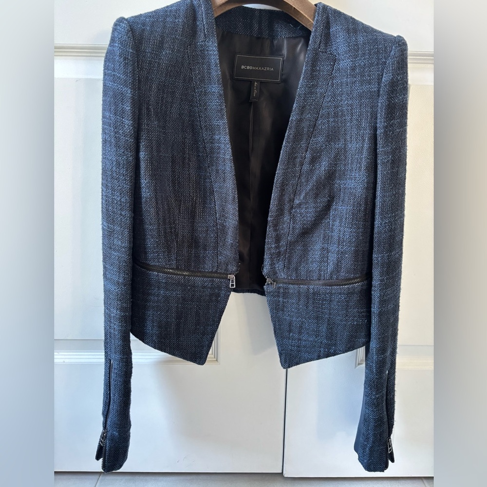 BCBGMaxAzria Navy Tweed Blazer